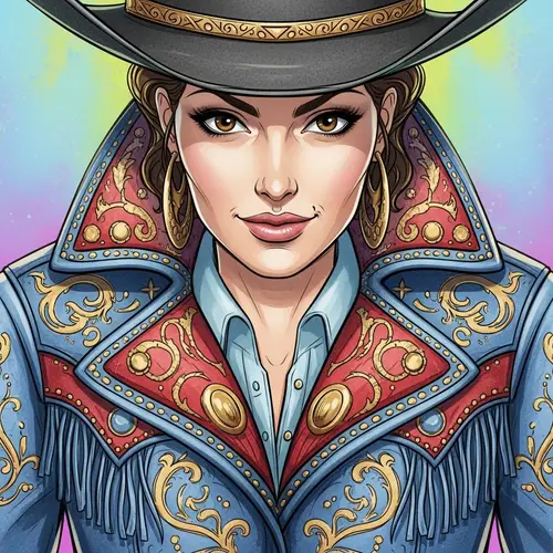 Colorful Cowgirl Drawing with Woman's Face