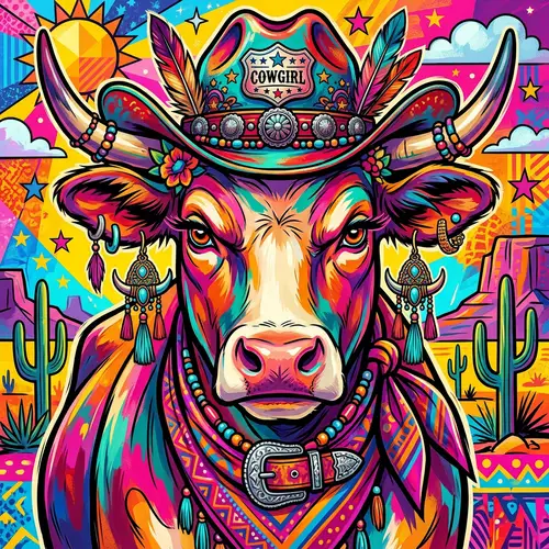 Vibrant Pop Art: Fierce Female Cowmodel Portrait