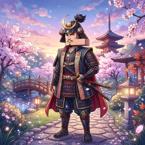 Anime Samurai Illustration with Letter L Head