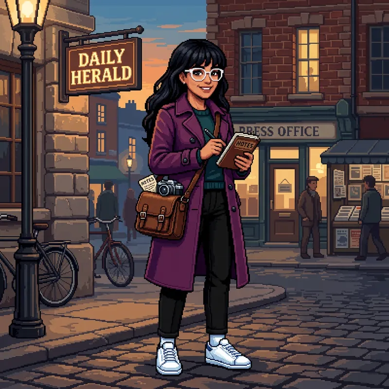 Cute Adult 2D Pixel Journalist Character Design