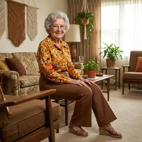 1970s Fashion: Elderly Caucasian Woman Portrait