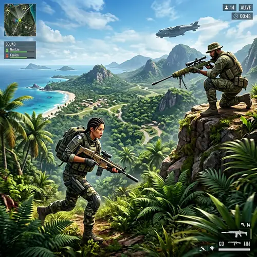 Thrilling Free Fire Battle Royale Scene | Tropical Island Confrontation