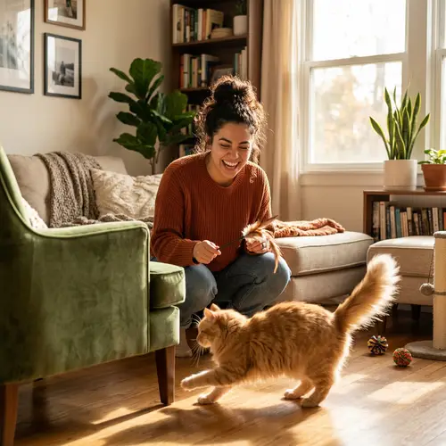 Playful Interaction: Joyful Moments with Feline Companion