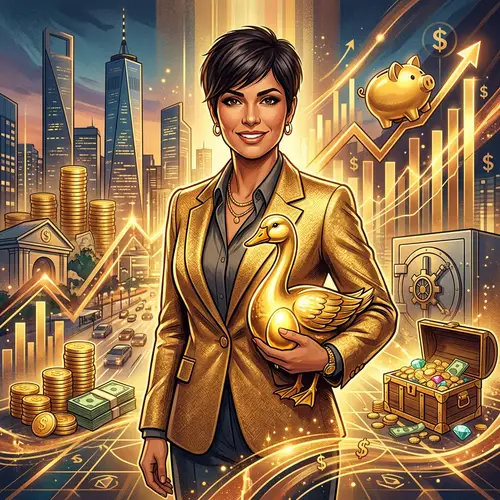 Modern Financial Success Portrait with Golden Goose Symbol
