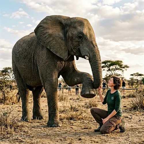 Gigantic Elephant and Person Interaction