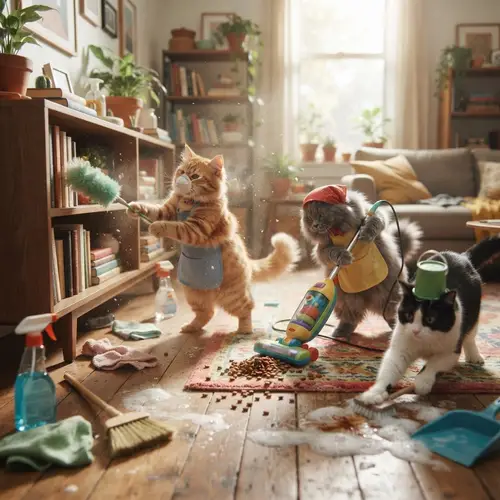 Funny Video of Cats Cleaning Home