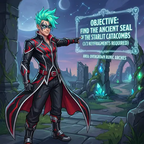 Fantasy Game Character with Neon Teal Hair and Stylish Outfit