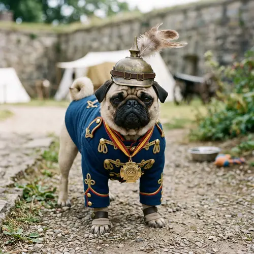 Vintage Military Pug: Adorable Yet Courageous Fighter