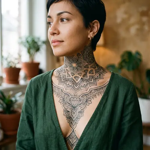 Stunning Neck Tattoo with Mandala Patterns