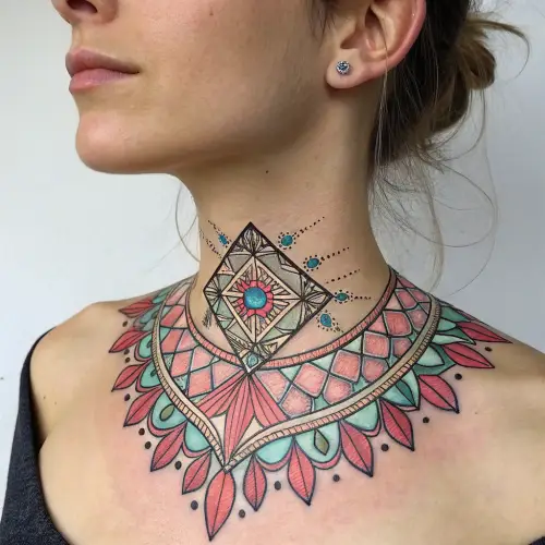 Stunning Neck Tattoo with Mandala Patterns