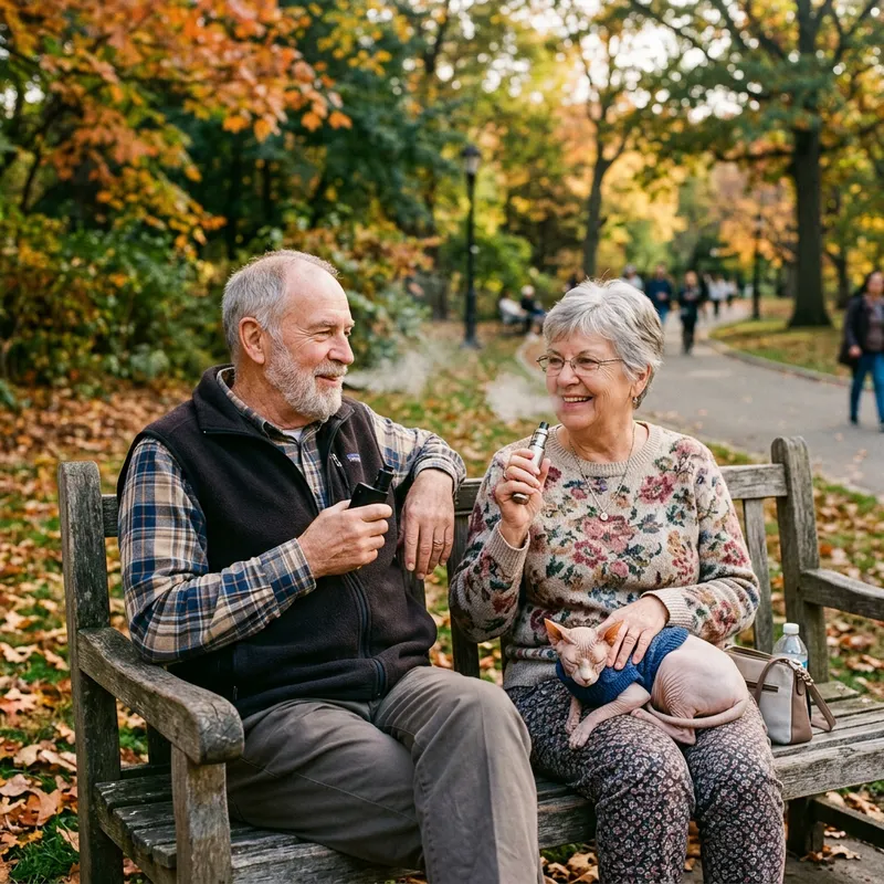 Grandparents Enjoying Vape with Hairless Cat