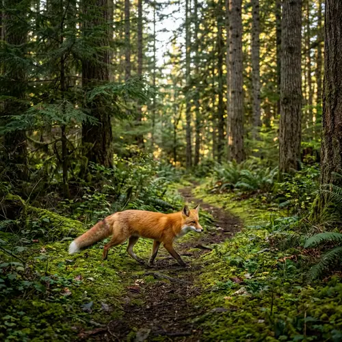 Tranquil Forest Scene with Graceful Fox Walking on Dirt Path