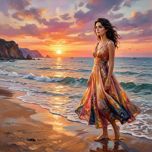 Captivating Woman at Beach | Stunning Sunset Scene