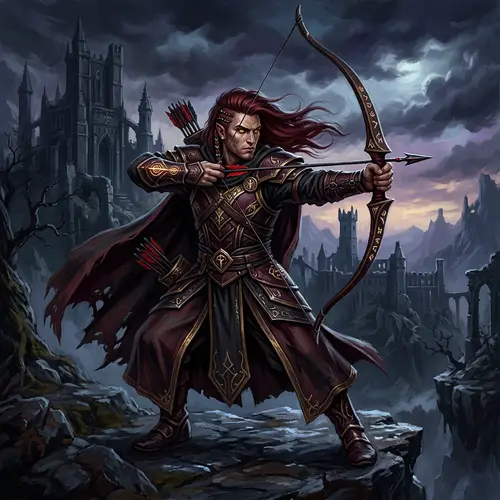 Noble Celadrin Warlock with Red Mane in Defensive Stance | Dark Fantasy Art