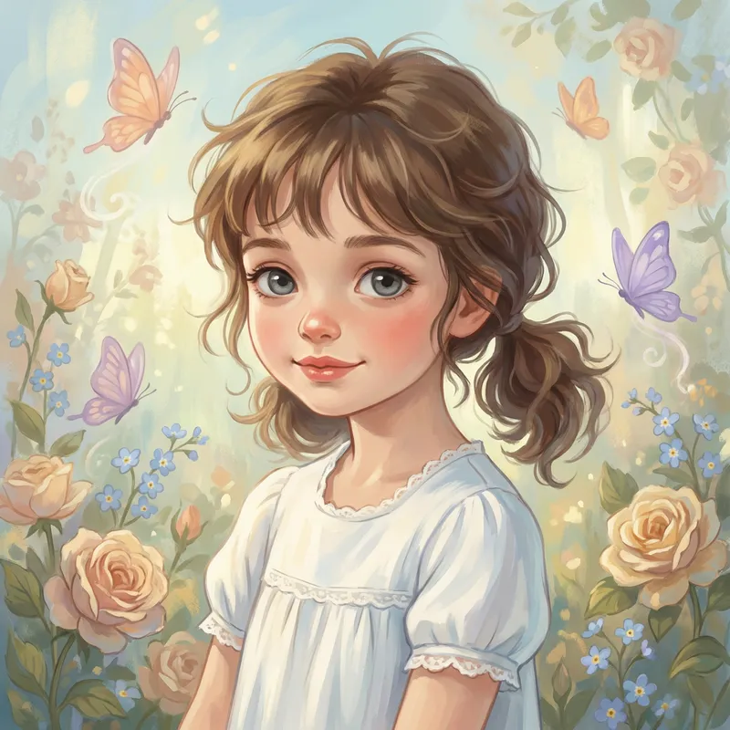Dreamy Jelly Anime Art Girl with Brown Hair in White Dress