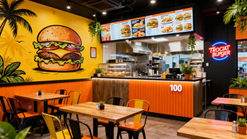 Family-Friendly Burger Restaurant with Cool Mural