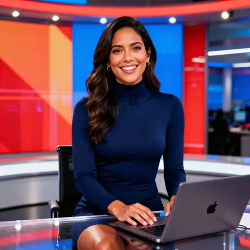 Empowering Latina News Anchor in Stylish Minidress