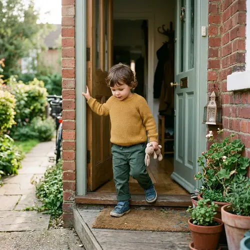 Small Child Stepping Out of Home
