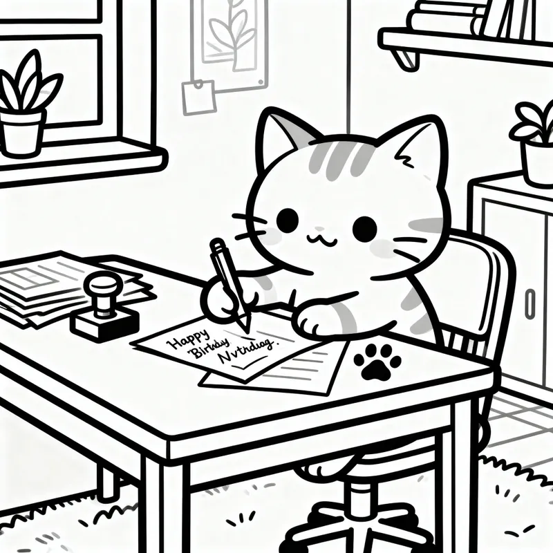 Cute Cat Writing Birthday Invitations - Adorable Art Cute Cat Writing Birthday Invitations - Adorable Art