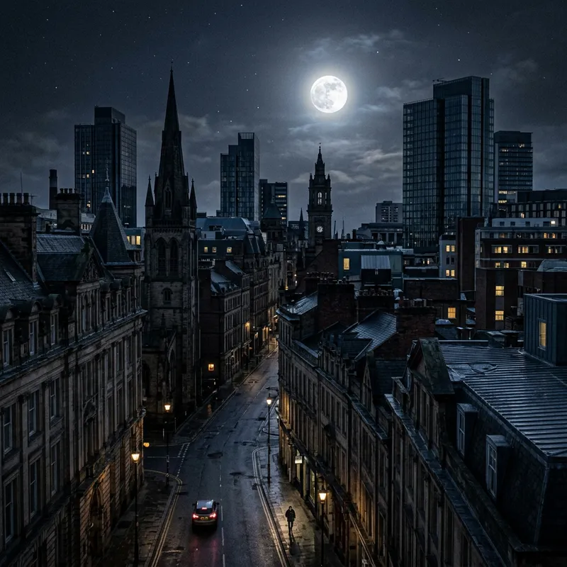 Realistic Silver Night in a Gloomy Cityscape Realistic Silver Night in a Gloomy Cityscape