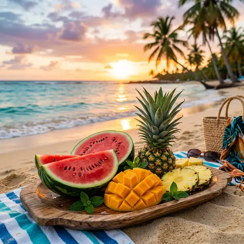 Tropical Beach Fruits: Watermelons, Mangoes & Pineapples