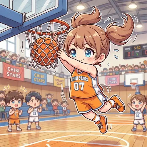 Chibi Girl Dunking a Basketball - Anime Art