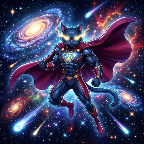Super Cat: Celestial Beauty in Space | Japanese Anime Style