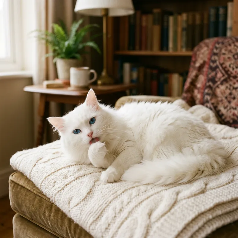 White Color Cat in Serene Setting