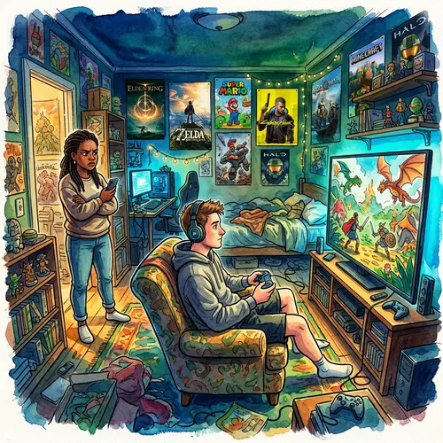 Vibrant Gaming Watercolor Illustration