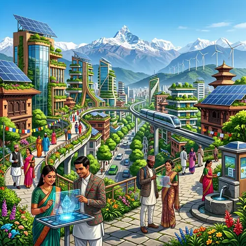 Futuristic Nepal: Thriving Eco-City with Diverse Individuals