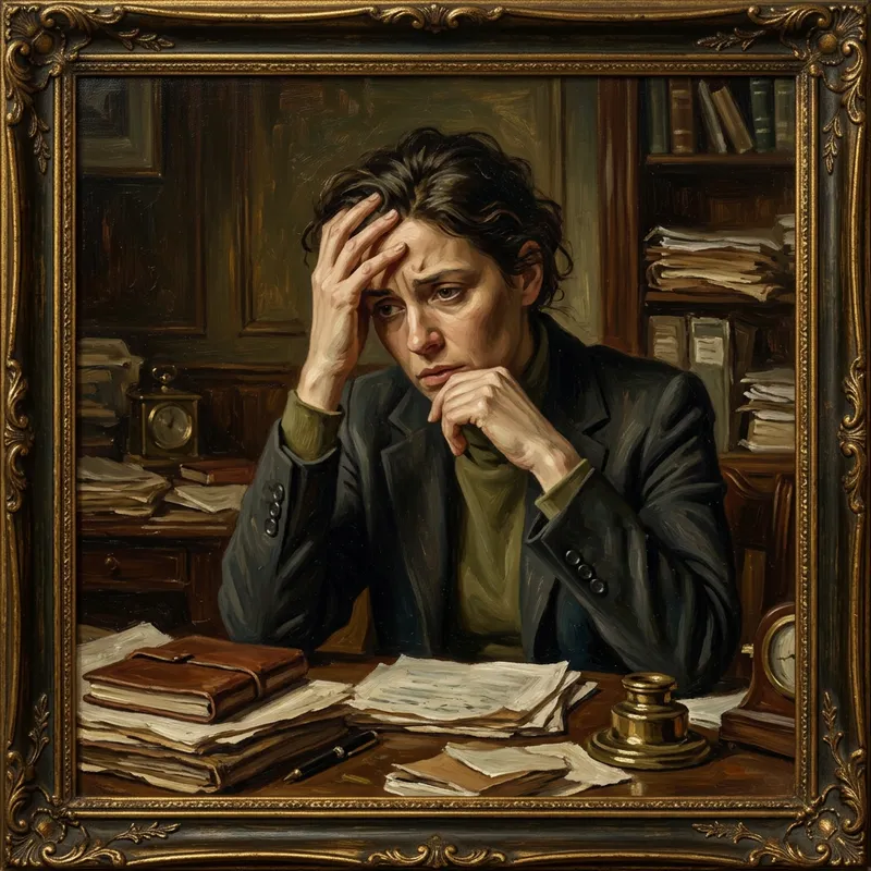 Worried Workplace Professional in Traditional European Oil Painting Style Worried Workplace Professional in Traditional European Oil Painting Style