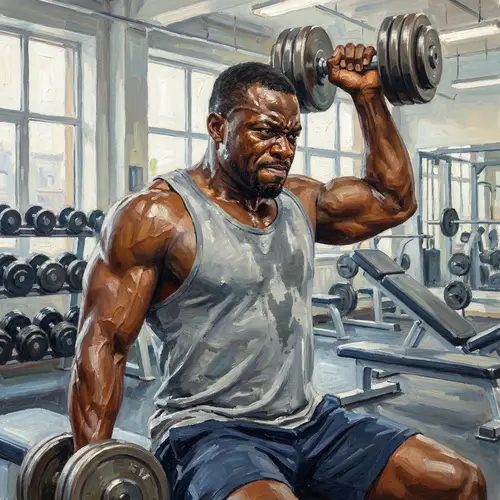 Athletic African Man Shoulder Workout Oil Painting