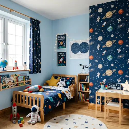 Charming Kids Room with Blue and Space Theme Decor