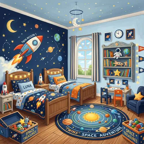 Whimsical Space-Themed Twins' Bedroom Ideas