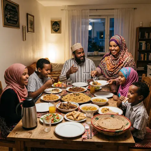Somali Muslim Family Dinner Together