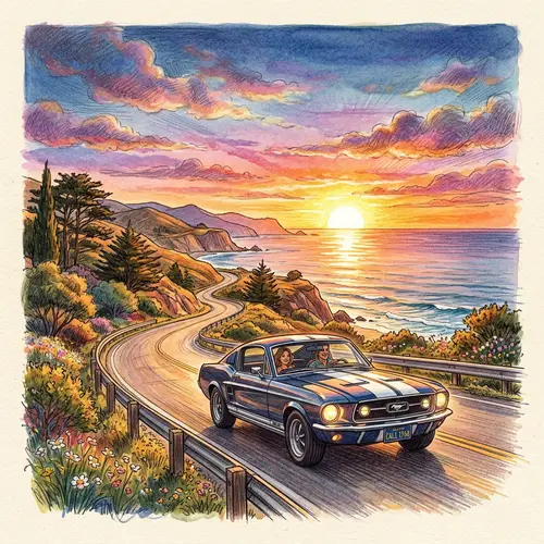 Car Illustration with Sunset