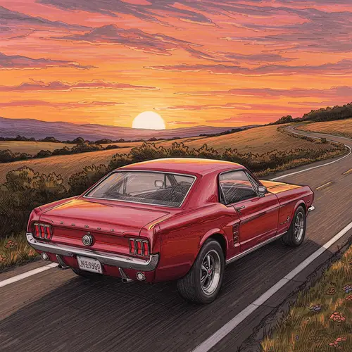 Car Illustration with Sunset