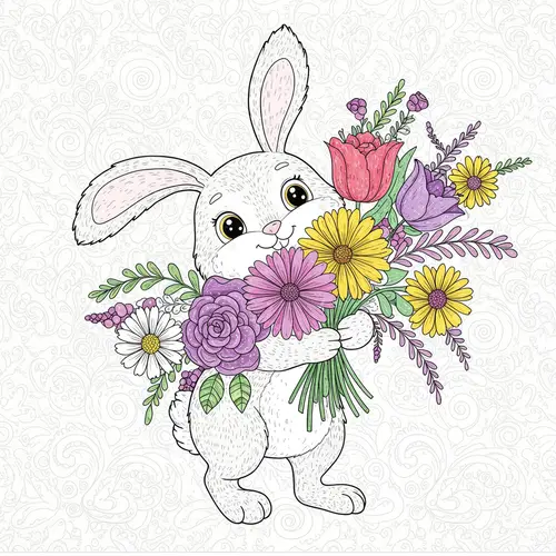 Coloring Page: Bunny with Flower Arrangement