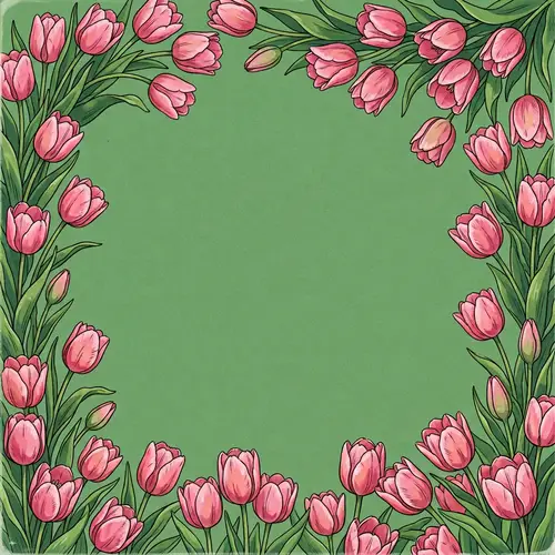 Classic Anime Style Image with Green Background and Pink Tulips