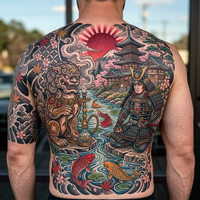 Japanese Shisha Dog Tattoo Design