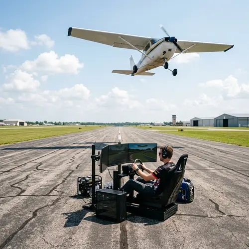 Sim Racer on Airport Runway with Cessna Aircraft