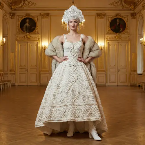 Fashionable Ethnic Wedding Dress with Russian Crochet Stitches