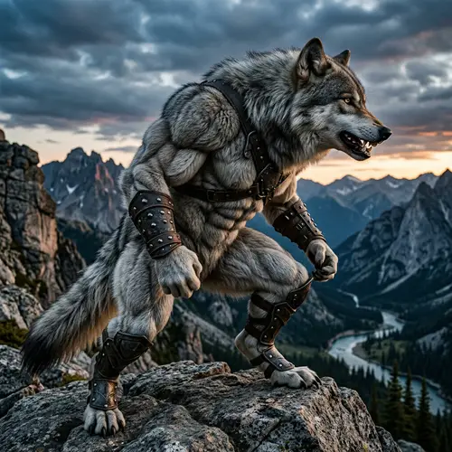 Muscular Anthropomorphic Wolf - Fierce and Strong