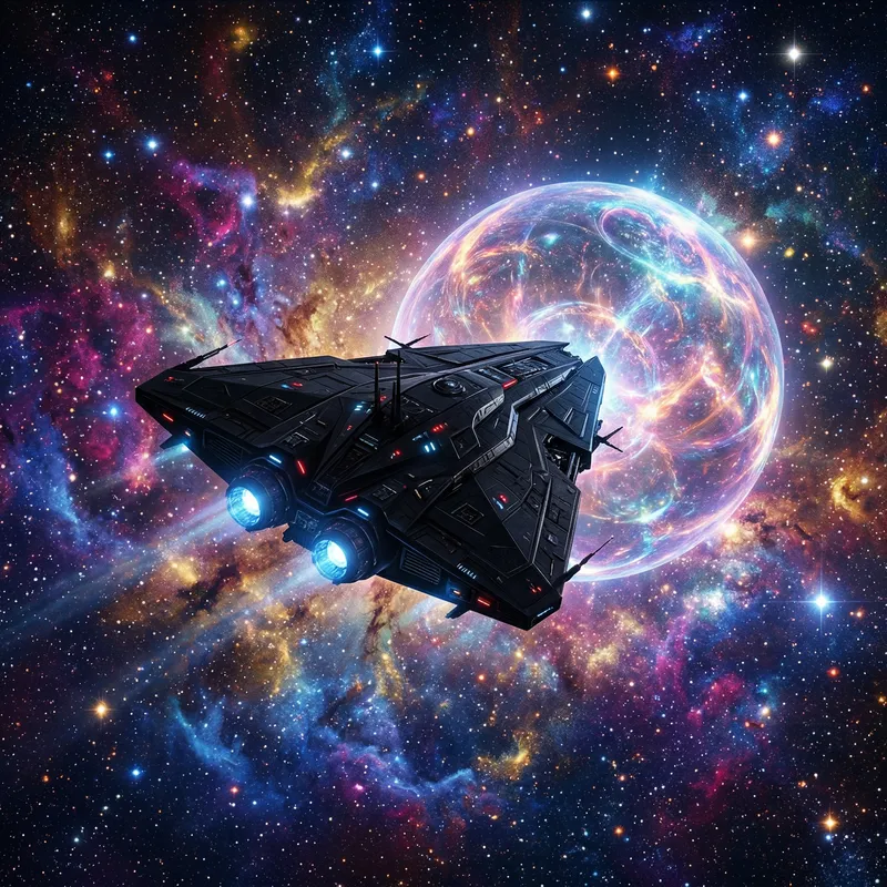 Mysterious Alien Spaceship in Colorful Galaxy