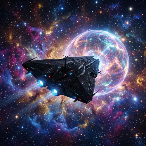 Mysterious Alien Spaceship in Colorful Galaxy