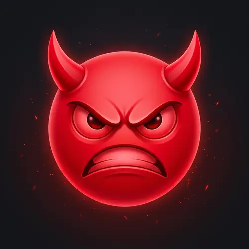 Red Angry Smiley with Horns PNG - Devilish Emoticon Image