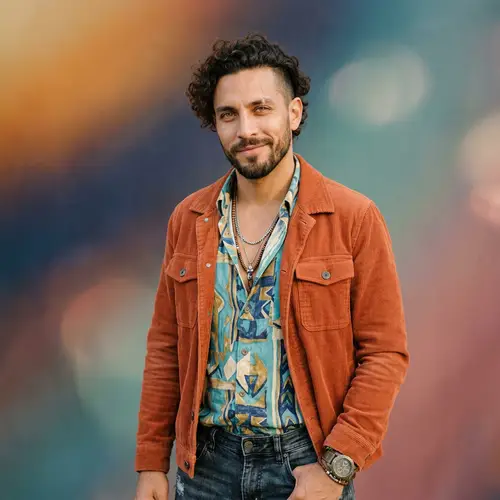 Stylish Hispanic Man in Vibrant Outfit | Fashion Portrait
