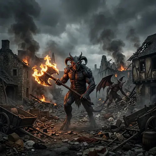 Terrifying Demonic Entities in Chaotic Village Ruins