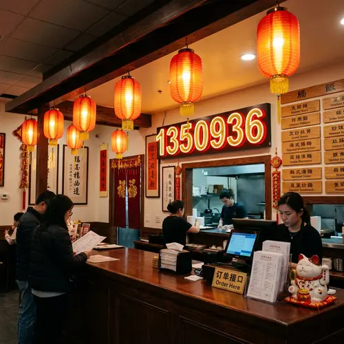 Luminous Chinese Restaurant Counter with Lanterns
