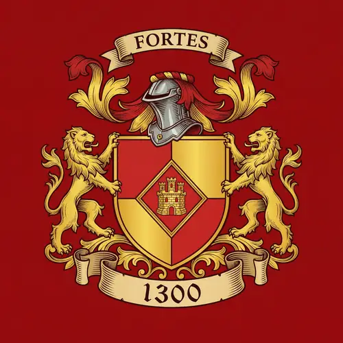 Elegant Heraldic Crest Design with Lions and Tower
